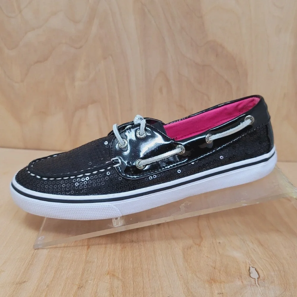 SPERRY TOP-SIDER Women's Boat Shoes Sz 4.5 M Bahama Black Glitter Casual Comfort